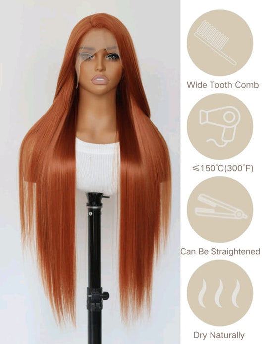 Dark Organge Long Lace Front Wig
